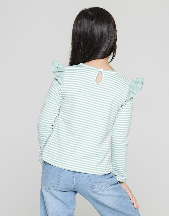 Little M Long Sleeve T-Shirt Stripe Lace Ruffle Love