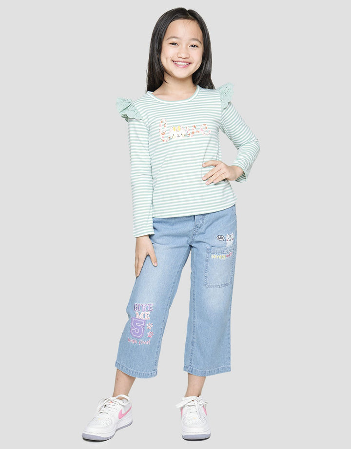 Little M Long Sleeve T-Shirt Stripe Lace Ruffle Love