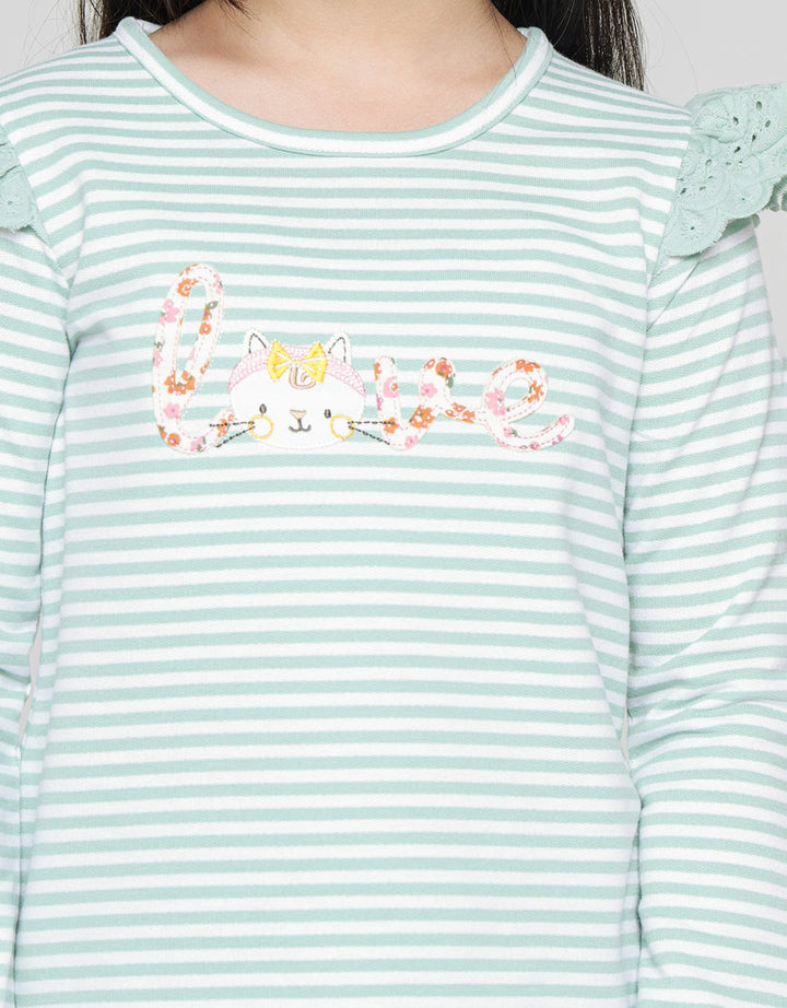 Little M Long Sleeve T-Shirt Stripe Lace Ruffle Love