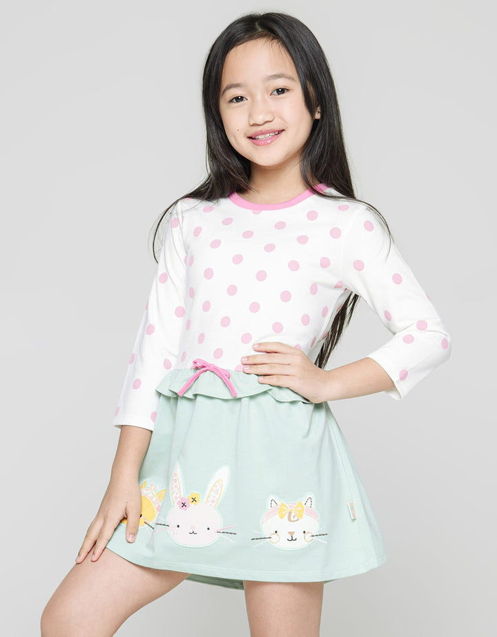 Little M Long Sleeve Midi Dress Comb Polkadot Aplikasi