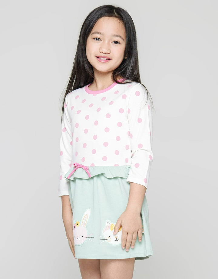 Little M Long Sleeve Midi Dress Comb Polkadot Aplikasi