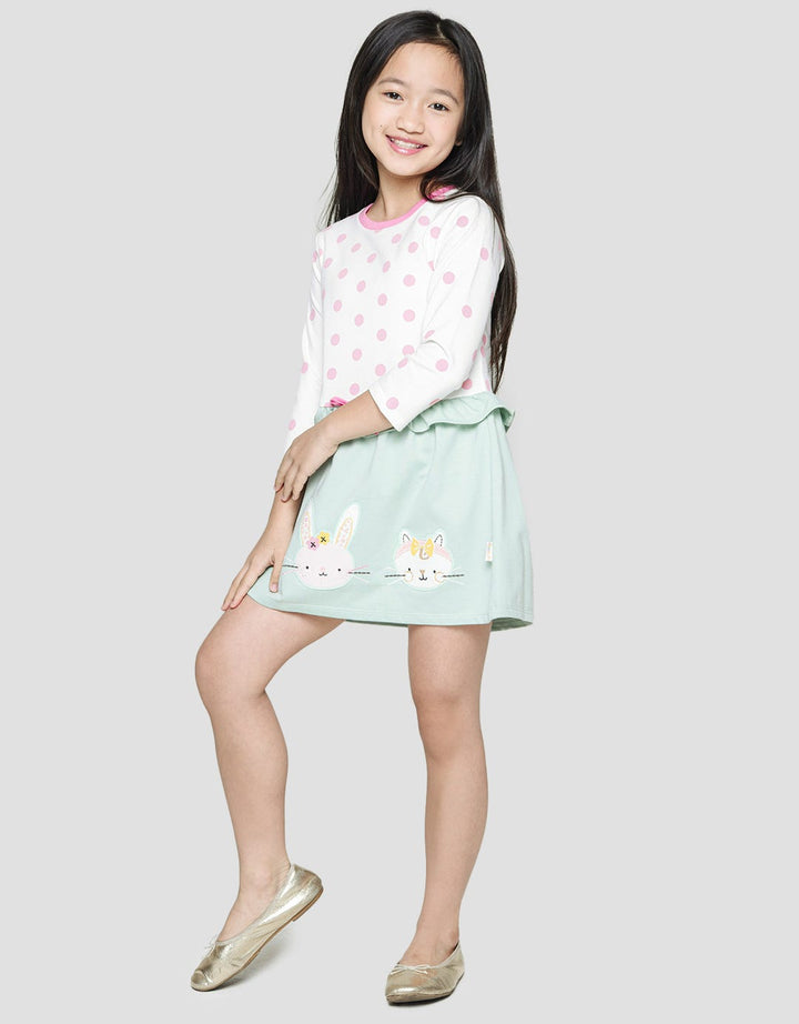 Little M Long Sleeve Midi Dress Comb Polkadot Aplikasi