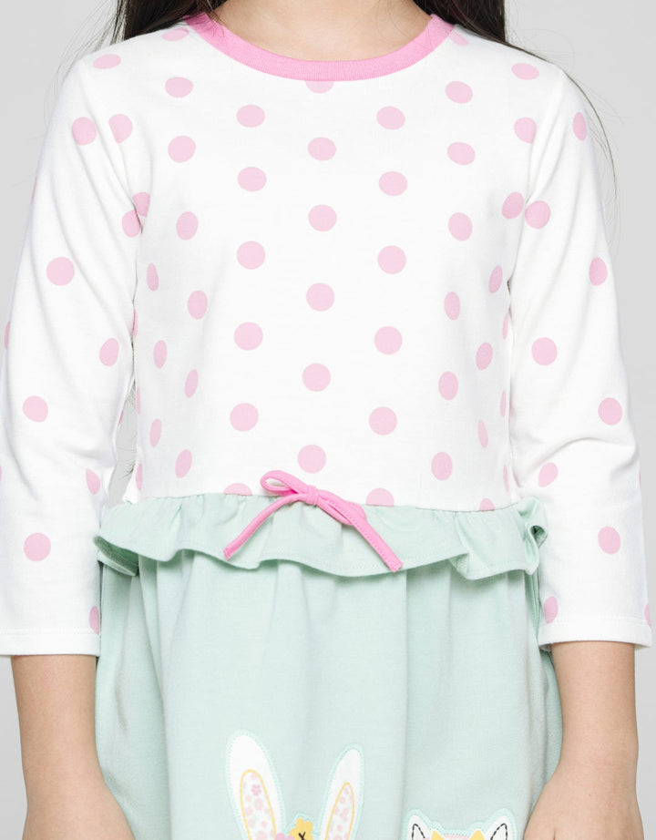 Little M Long Sleeve Midi Dress Comb Polkadot Aplikasi