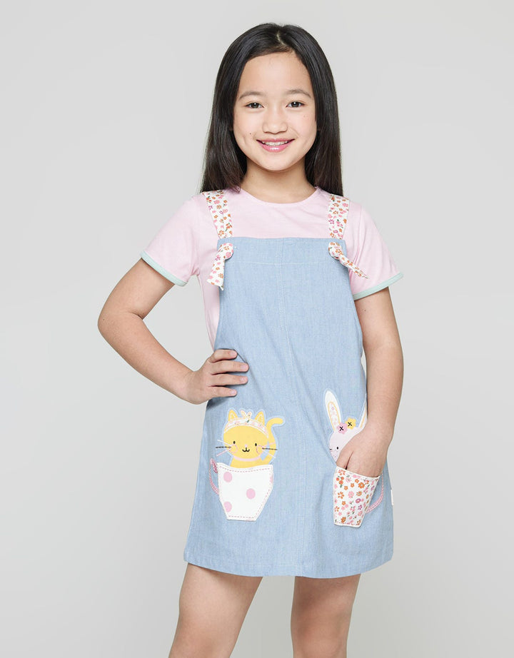 Little M Short Sleeve Midi Dress Overall Chambray Cup Pocket