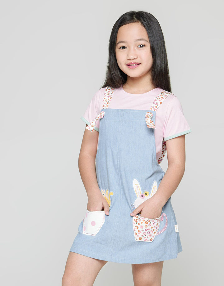 Little M Short Sleeve Midi Dress Overall Chambray Cup Pocket