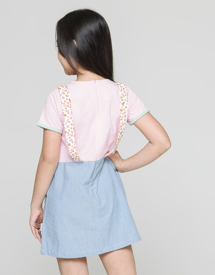 Little M Short Sleeve Midi Dress Overall Chambray Cup Pocket