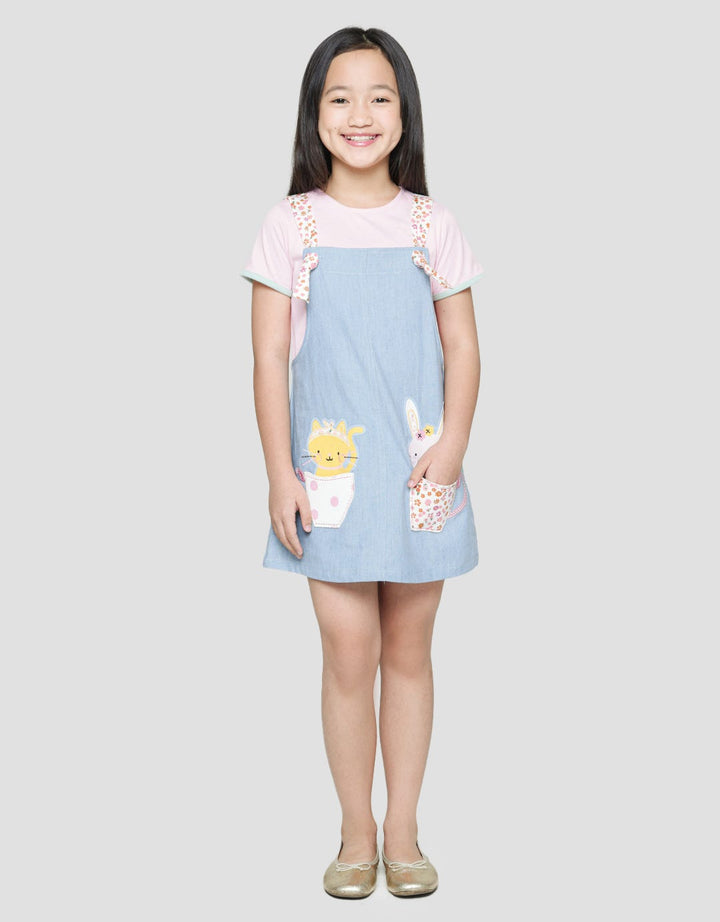 Little M Short Sleeve Midi Dress Overall Chambray Cup Pocket