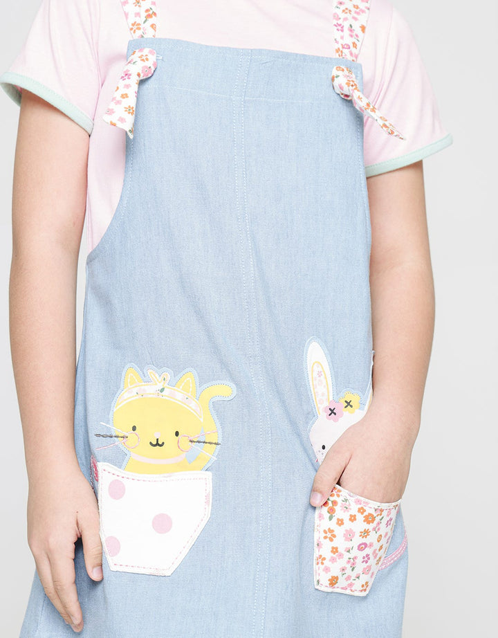 Little M Short Sleeve Midi Dress Overall Chambray Cup Pocket