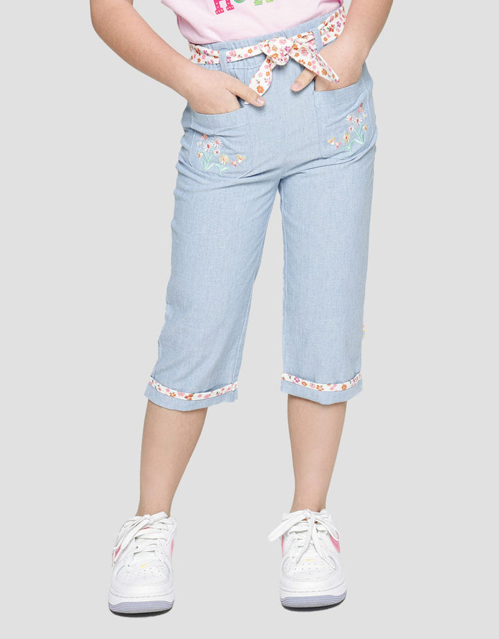Little M Long Pants Chambray With Printed Belt
