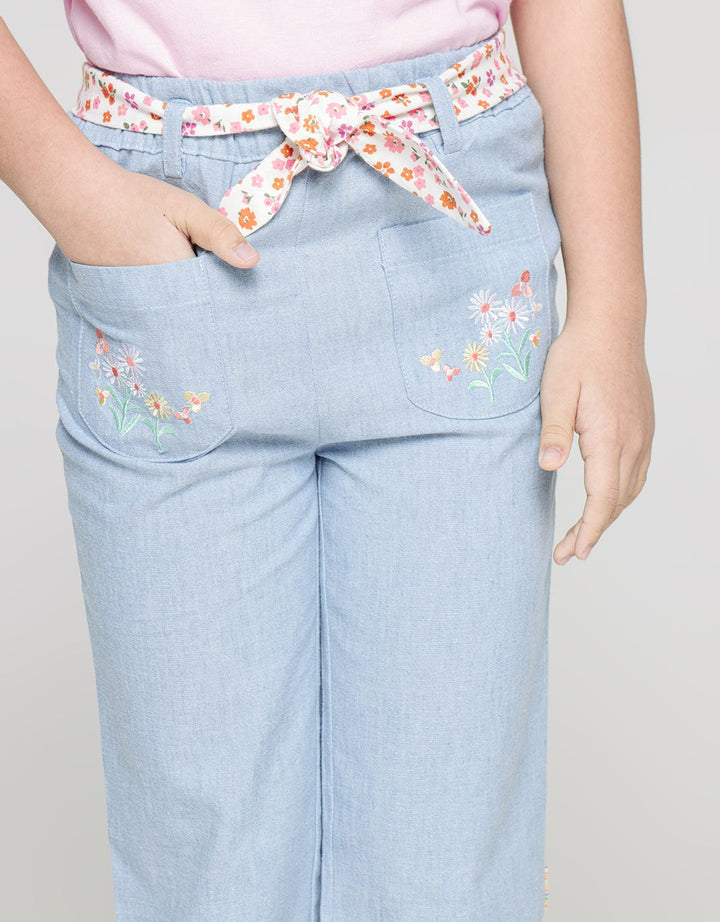 Little M Long Pants Chambray With Printed Belt