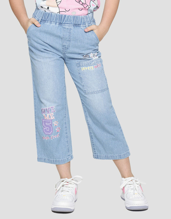 Little M Varsity Bordir Celana Denim Anak Perempuan