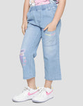 Little M Varsity Bordir Celana Denim Anak Perempuan