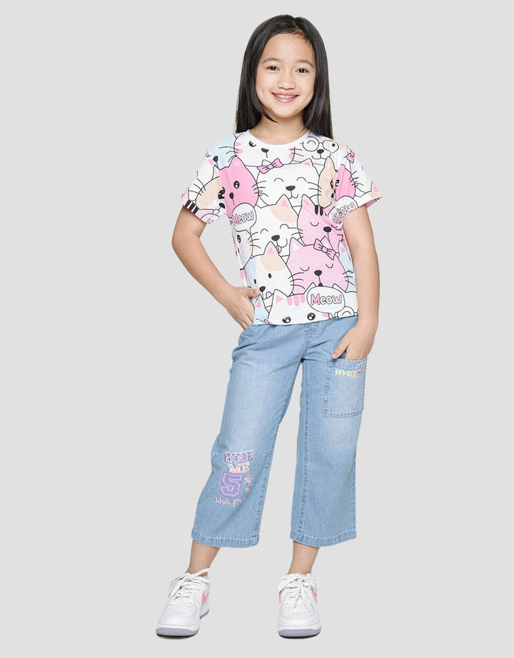 Little M Varsity Bordir Celana Denim Anak Perempuan