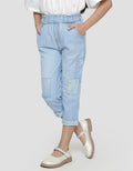 Little M Denim Long Pants Paperbag Patch Print Bunga
