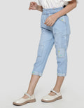 Little M Denim Long Pants Paperbag Patch Print Bunga