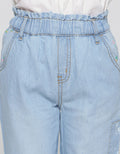 Little M Denim Long Pants Paperbag Patch Print Bunga