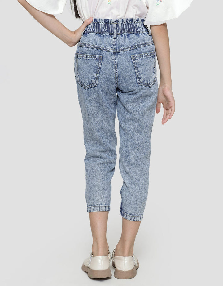 Little M Denim Long Pants Paperbag Waist Acid Wash
