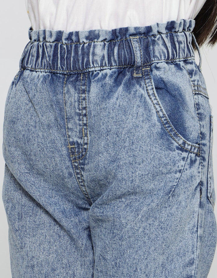 Little M Denim Long Pants Paperbag Waist Acid Wash