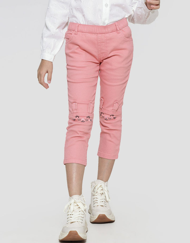 Little M Long Pants Jegging Stretch Woven Bordir Lutut Kelinci