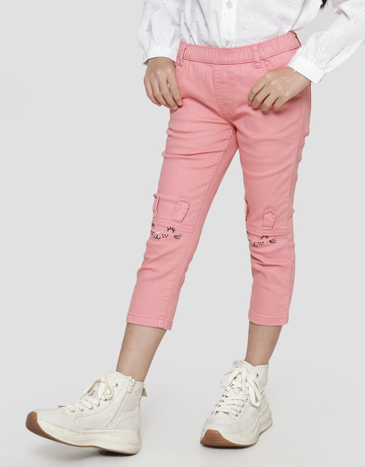 Little M Long Pants Jegging Stretch Woven Bordir Lutut Kelinci