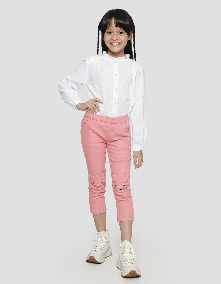 Little M Long Pants Jegging Stretch Woven Bordir Lutut Kelinci