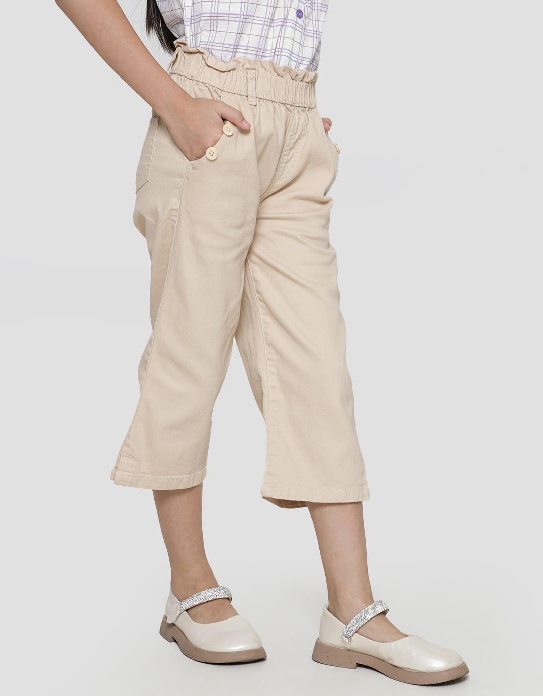 Little M Crinkle Waist Girls Long Pants