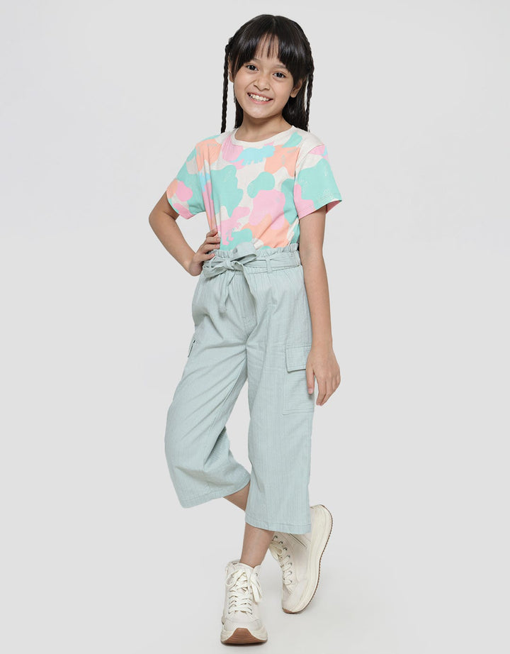 Little M Texture Cargo With Belt Girls Culottes Pants