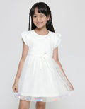 Little M Short Sleeve Midi Dress Lace Rok Tille Aplikasi Pompom