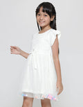 Little M Short Sleeve Midi Dress Lace Rok Tille Aplikasi Pompom