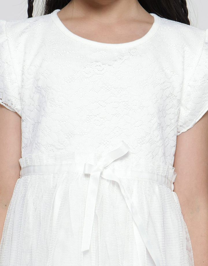 Little M Short Sleeve Midi Dress Lace Rok Tille Aplikasi Pompom