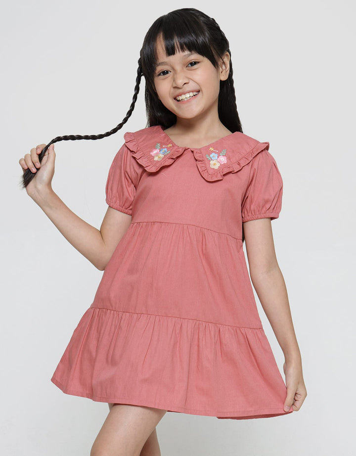 Little M Embro Collar Midi Dress Layer Anak Perempuan