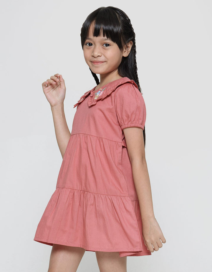Little M Embro Collar Midi Dress Layer Anak Perempuan