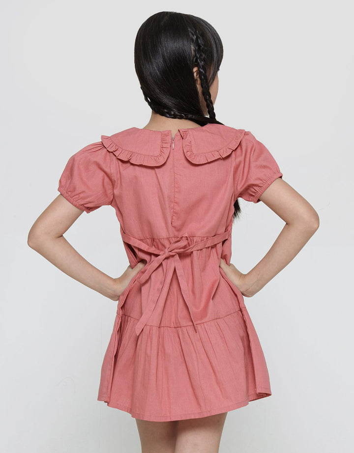 Little M Embro Collar Midi Dress Layer Anak Perempuan