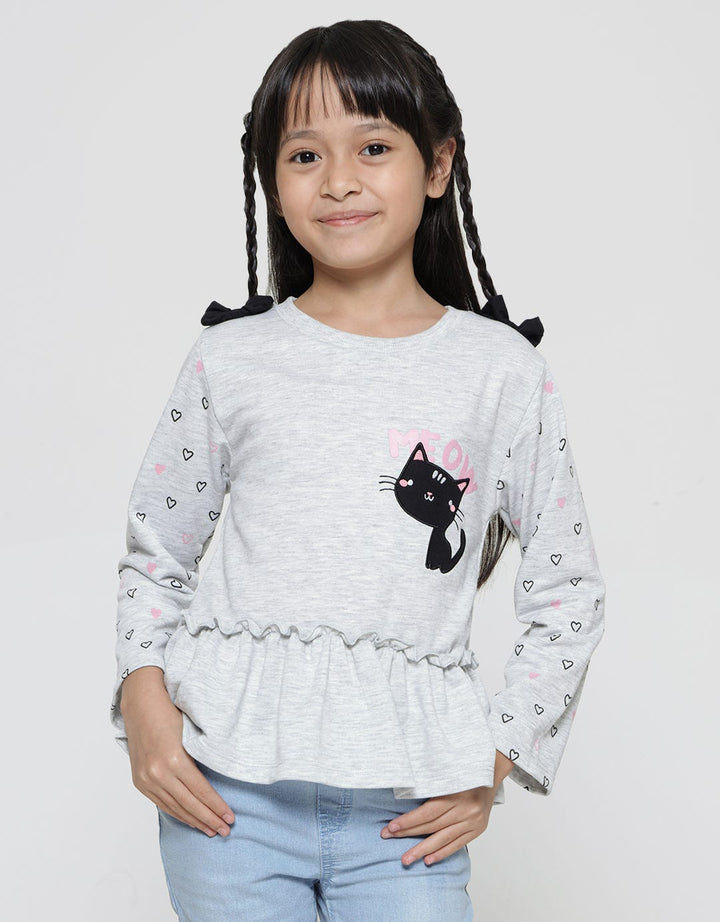 Little M Long Sleeve T-Shirt Cat Application Sleeve Print