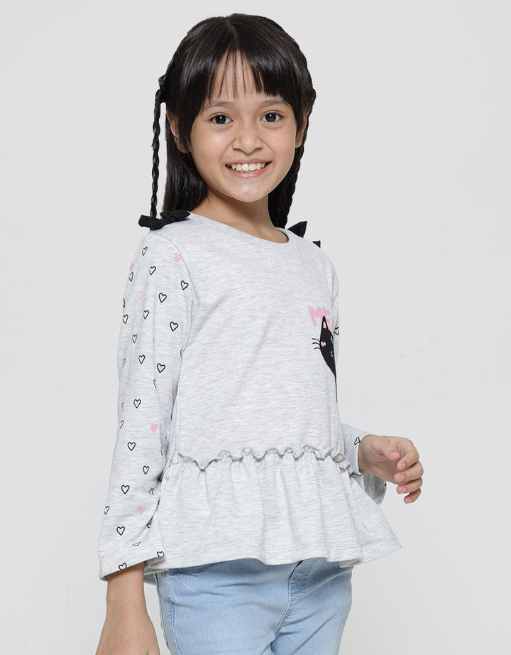 Little M Long Sleeve T-Shirt Cat Application Sleeve Print