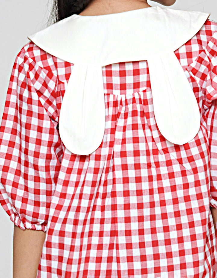 Little M Long Sleeve Midi Dress Woven Box Rabbit Collar