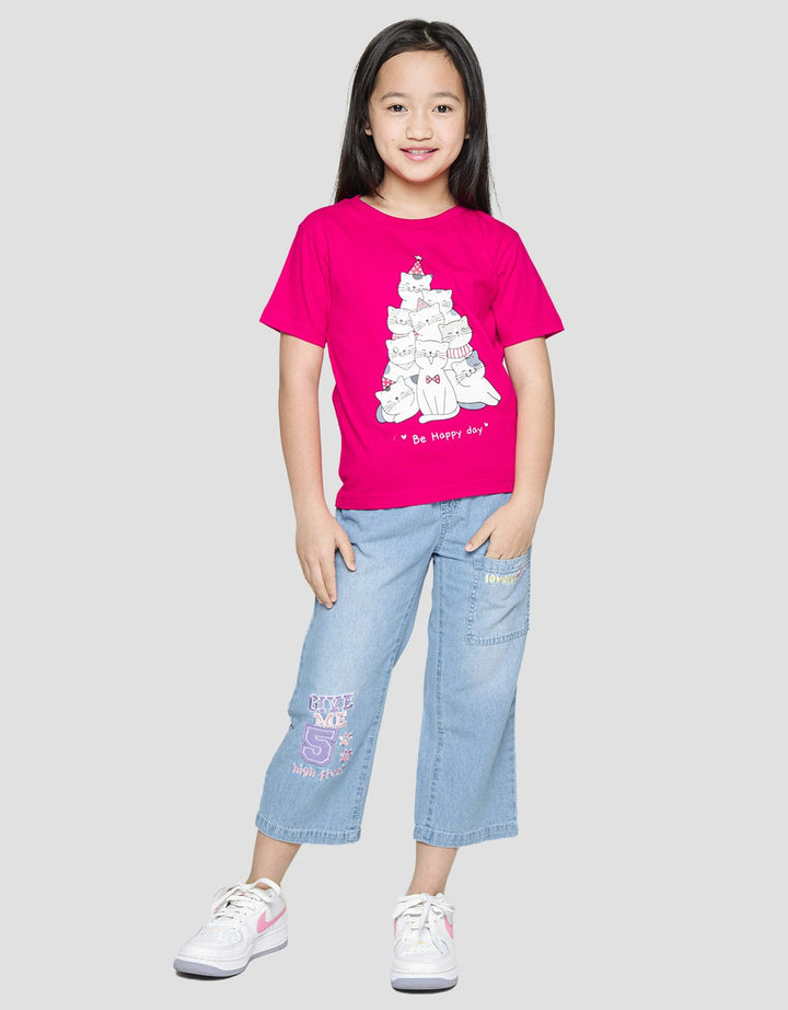 Little M Cat Tree Xmas Kaos Anak Perempuan