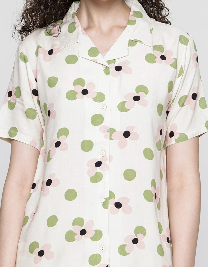 Nevada Short Sleeve Pyjama Capri Polka Flower