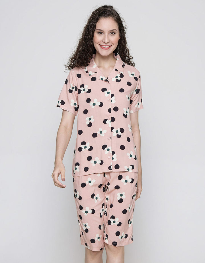 Nevada Short Sleeve Pyjama Capri Polka Flower
