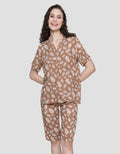 St. Yves Short Sleeve Pajama Capri Brown Leaves