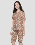 St. Yves Short Sleeve Pajama Capri Brown Leaves