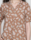 St. Yves Short Sleeve Pajama Capri Brown Leaves
