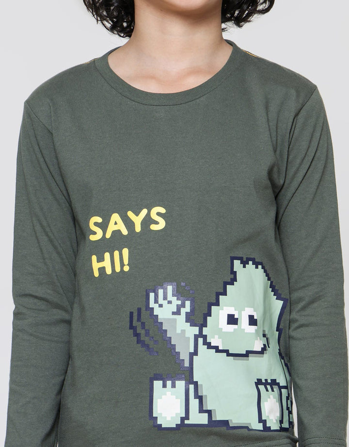 Little M Monster Pixel Kaos Lengan Panjang Anak Laki-Laki