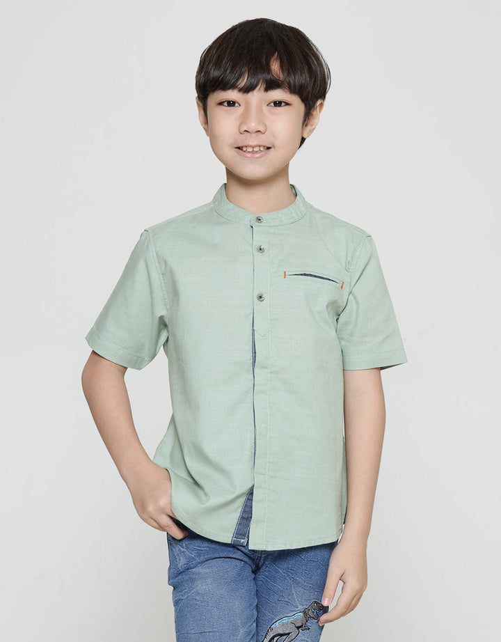 Little M Seasonal Solid Linen Slub Kemeja Koko Anak Laki-Laki