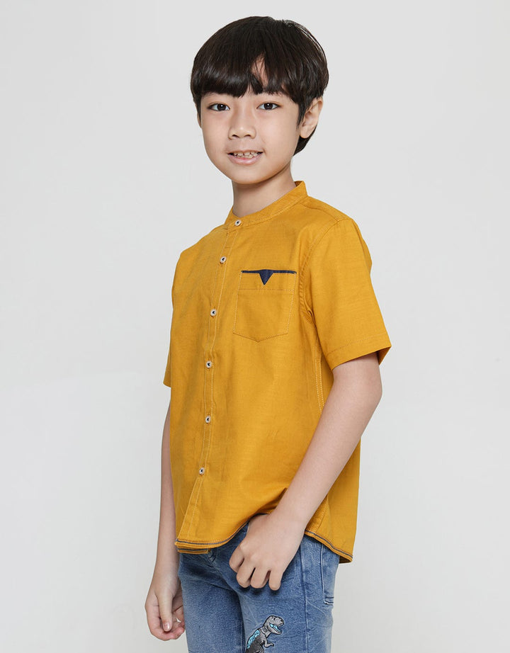 Little M Kemeja Koko Lengan Pendek Seasonal Slub Anak Laki-laki