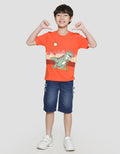 Little M Boys Short Sleeve T-Shirt Dino Print Application