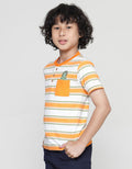 Little M Henley Stripe Print Dino Boys Short Sleeve T-Shirt