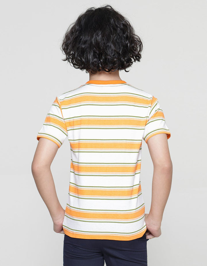 Little M Henley Stripe Print Dino Boys Short Sleeve T-Shirt