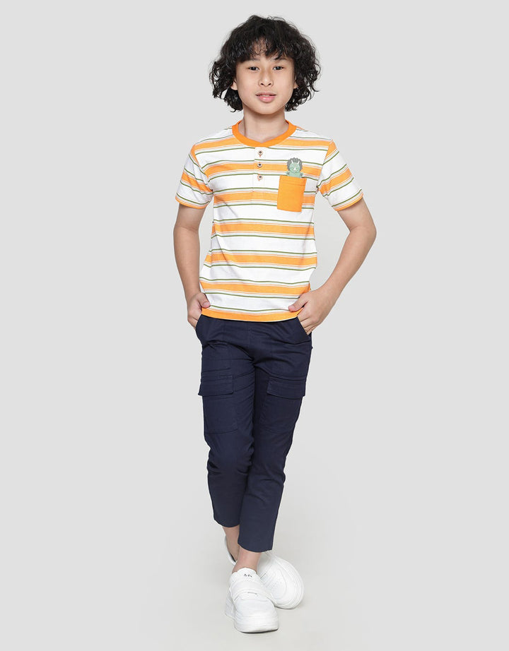 Little M Henley Stripe Print Dino Boys Short Sleeve T-Shirt