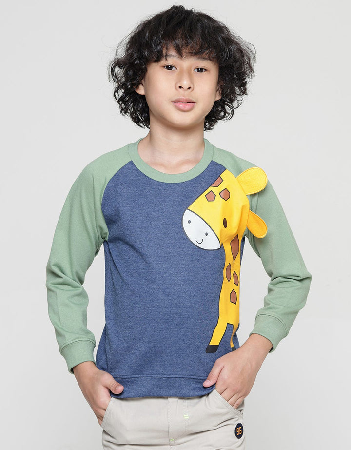 Little M Sweater Terry Raglan Giraffe Anak Laki-laki